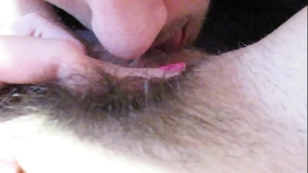 Big clit licking and sucking until she cums hard hairy girlfriend huge orgasm in close up