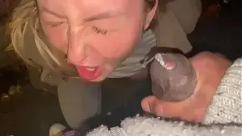 Offered a drink on the street to take a cum shot