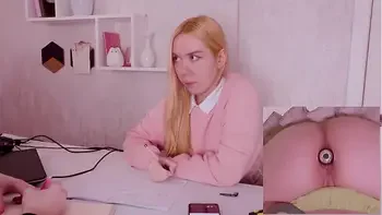 Helping my stepsister with homework but she's too distracted with vibro plug in her ass!