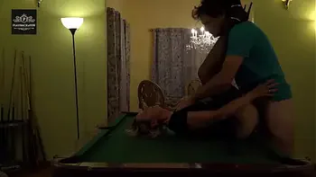 Hot MILF wife gets a hard handling on pool table. Huge tits rocking.