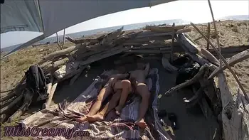 Strangers catch my wife touching and jerking my cock on a public nudist beach in Canary - MissCreamy