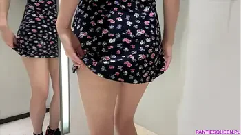 Horny student tries on clothes in public shop totally naked with anal plug inside her asshole