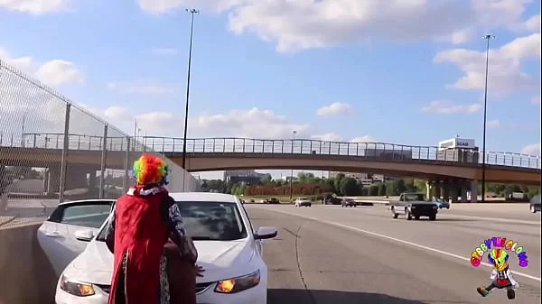 Juicy Tee Gets Fucked by Gibby The Clown on A Busy Highway During Rush Hour