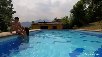 I swim naked in the pool to seduce my friend and fuck him