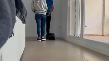 I call the young electrician to fix the plug and give him a blowjob and surprise fuck him without him knowing