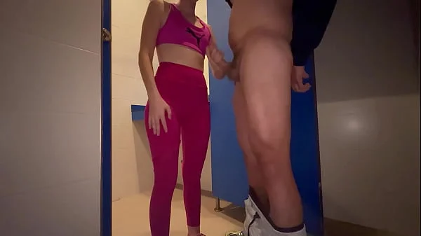 I hide in the women's locker room at the gym and surprise a girl who helps me finish cumming