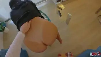 The stepmother accidentally sat on her stepson's penis and couldn't tear herself away from him until he filled her with sperm