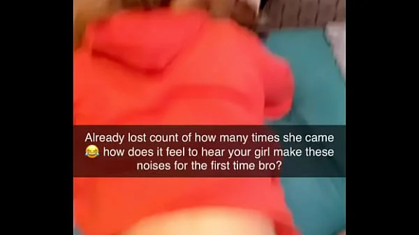 Rough Cuckhold Snapchat sent to cuck while his gf cums on cock many times