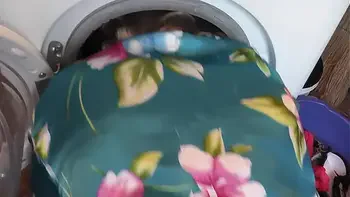 Old and young. Hard sex. Sexy blonde MILF Frina decided to wash clothes and underwear. At this time her old neighbor with an erect dick came into kitchen, stuck Milf head in washing machine, fucked pussy Milf doggy style and cum in pussy. Cumshot