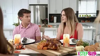 Stepsisters Katie Kush and her BFF thanksgiving pie fucked by her stepbro