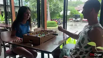 Step sister lost the game and had to go outside with cum on her face - Cumwalk