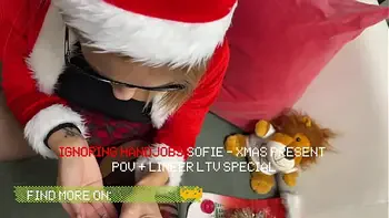 Sexy Santa gives an incredibly hot Handjob by working on a Big Cock for New Year Celebration in Pantyhose
