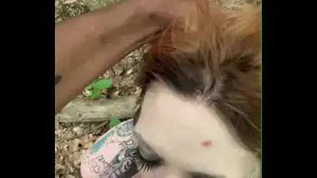 We got caught in the forest as she begged for n word dick