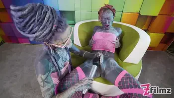 Dominatrix teases and pushes heavily tattooed SISSY to anal orgasm with doxy, anal fuckmachine and cockbondage