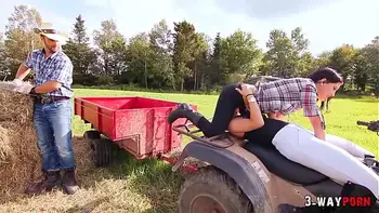 3-Way Porn - 2 Babes Fucked outside the Farm by Ranch Boy