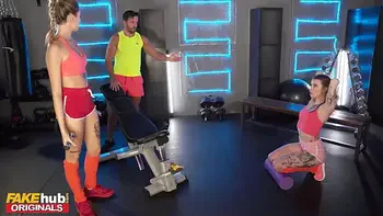 FAKEhub - gym bro sneakily fucks hot fit babe behind his girlfriends back ending in threesome