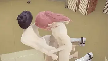 Hentai Uncensored - Shoko sucks and gets fucked on her knees in the library - Japanese Asian Manga Anime Game Porn