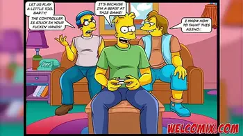 While playing video games, friends fuck the MILF!!! The Simptoons, Simpsons porn