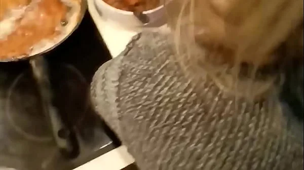 Slut Wife Deep Throats Big Cock while Cooking Dinner