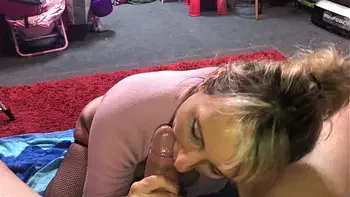 Luna gets double dose of cum and sucks cock to the taste of her ass