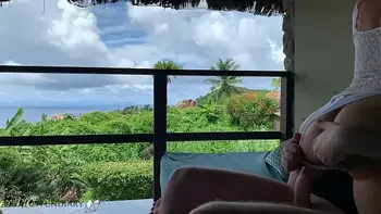 cock bouncing on a public balcony on honeymoon in paradise, projectfundiary