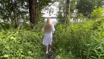 Outdoor risky sex with hot blonde in fishnet