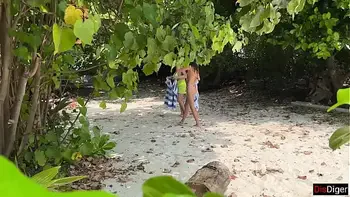 Public Pickup Stepmom and Stepdaughter on Beach - Risky Dick Flashing Cum on Face
