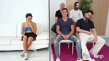 Lana Villafuerte has a blind date with several guys. Will she be able to choose a candidate or will she end up in a gangbang?