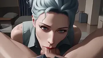 Blue Haired Beauty Gives Sloppy Blowjob Until You Cum In Her Mouth - [POV / AI]