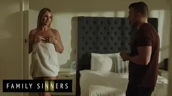 FAMILY SINNERS - Blonde MILF Drops Her Towel So Her Son-In-Law Can See Everything Before She Sucks His Cock