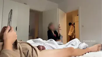 My step mom and I are getting ready for going out and my husband playing and showing off his cock.