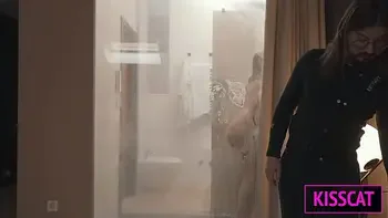 Birthday Gift for Cuck Husband: Hot Wifey Fucks Handyman in Hotel in Front Hubby Holds Hand and Hair