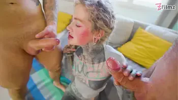 Double Anal Slut - Gangbang with Tattoo Girl Anuskatzz ends with big Facial - ATM, DAP, DP