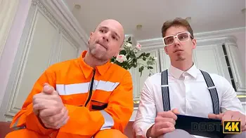 DEBT4k. Hot debtor Polly Yangs is dancing for 2 debt collectors and then gets fucked in double penetration