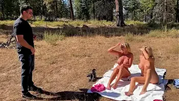 Two Hot Milfs Seduce A Hiker To Take His Cum