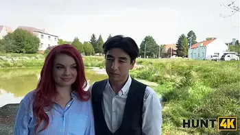 HUNT4K. Slutty redhead Miss Olivia used her natural tits and perfect body to seduce a producer in public