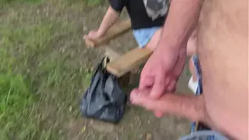 I approached this lonely girl and started jerking off my cock next to her. She sat silently watched and touch my cock when i cum