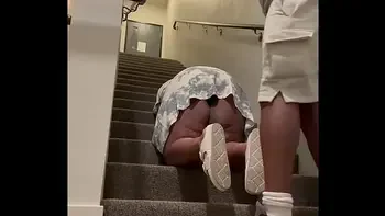 Busted a huge nut on her ass on the public stairway (almost getting caught)