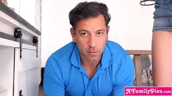 Tiny stepdaughter teen Mia River teases her much older stepdad