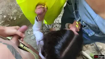 Hardcore Group Sex in an Abandoned House - 3 Guys and 1 Girl