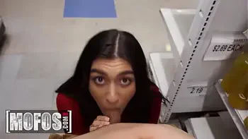 MOFOS - Horny Aubry Babcock Drops To Her Knees In The Store And Sucks Off Her Coworker In Public