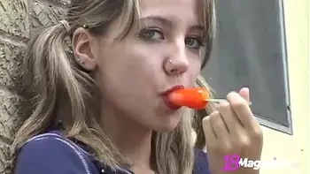 Little Titty Andi Pink Licks Popsicle & Shows Pussy!