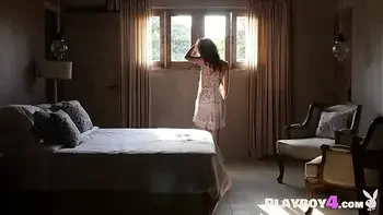 Sexy teen model striptease and shows off hot naked body