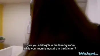 Public Agent tight body tourist fucked in folks basement while moms upstairs