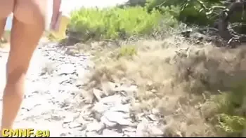 Candid nudist teen goes for a walk