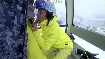 4K Public cumshot on mouth in ski lift Part 1, 2