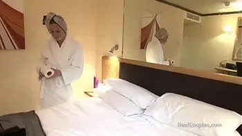 Oiling his wife up before giving her anal