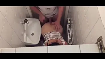 Tinder Couple can't wait until they are home and so they are fucking in the public toilet of a restaurant - caught on hidden camera