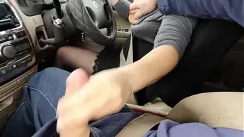 Extreme and risky handjob while driving car ! SanyAny nylon ;-)