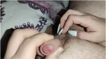 Helping Handjob With White Long Nails *huge Cumblast